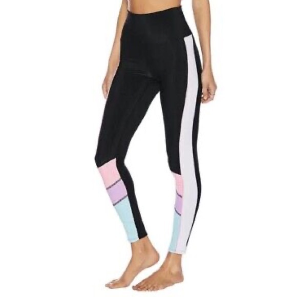 Beach Riot Pants - Beach Riot Bailey Black Ribbed Pastel Colorblock Leggings Small